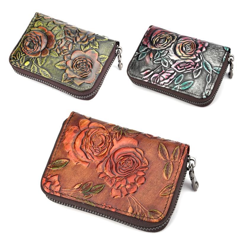Hand Painted Leather Card Holder Silver