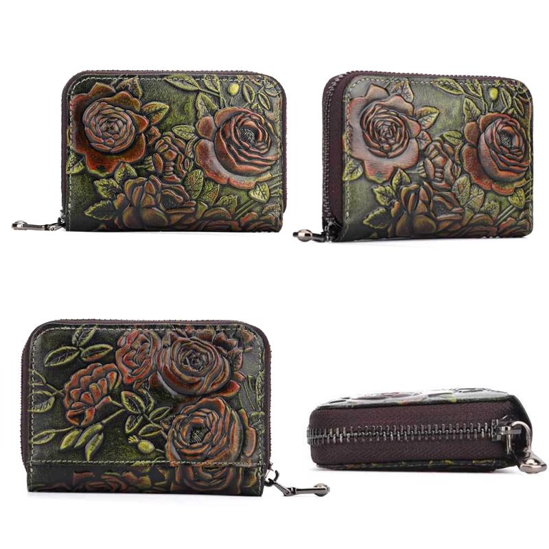 Hand Painted Leather Card Holder Silver