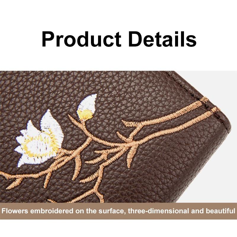 Large Capacity Semicircular Embroidery Id Card Holder - Coffee