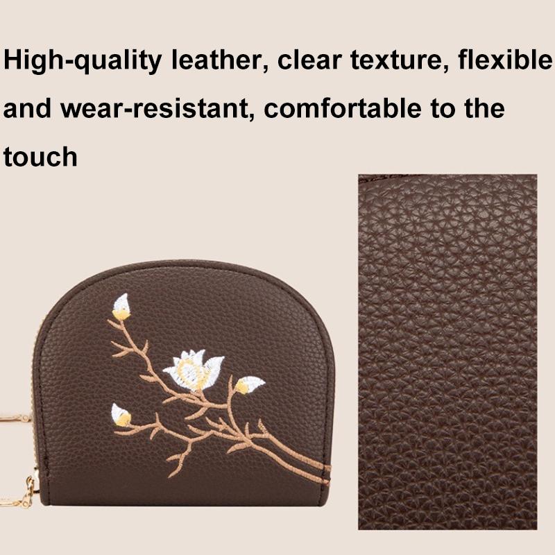 Large Capacity Semicircular Embroidery Id Card Holder - Coffee