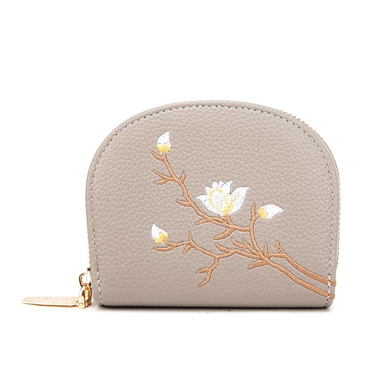 Large Capacity Semicircular Embroidery Id Card Holder - Coffee