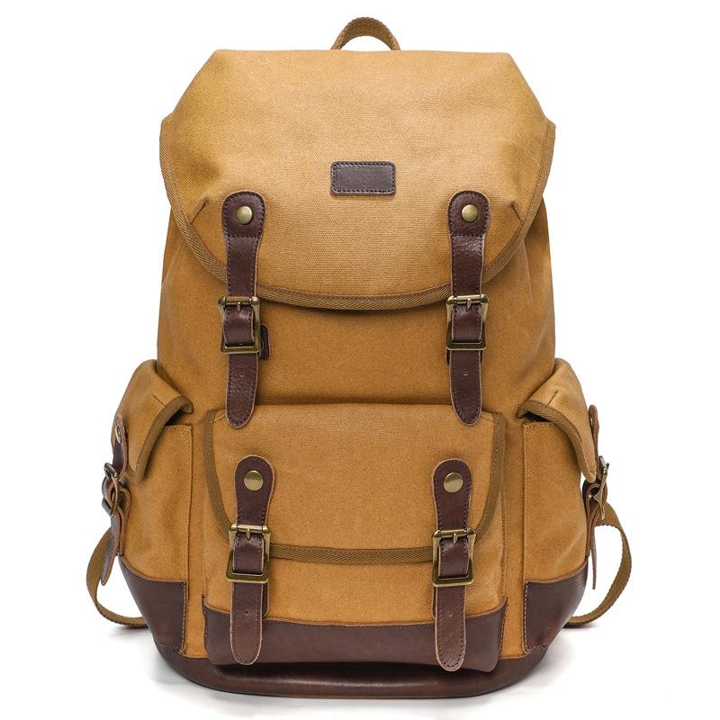 Travel-ready Retro Canvas Backpack - Spacious Design - Yellow