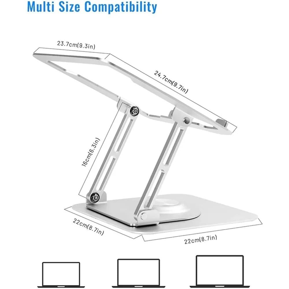360 Degree Rotating Laptop Stand - Foldable Aluminum Bracket - Gray
