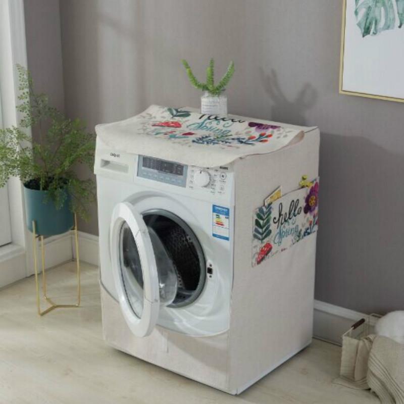 Cartoon Cotton Linen Drum Roller Washing Machine Dust Cover - 83x60x60cm Size - Bee