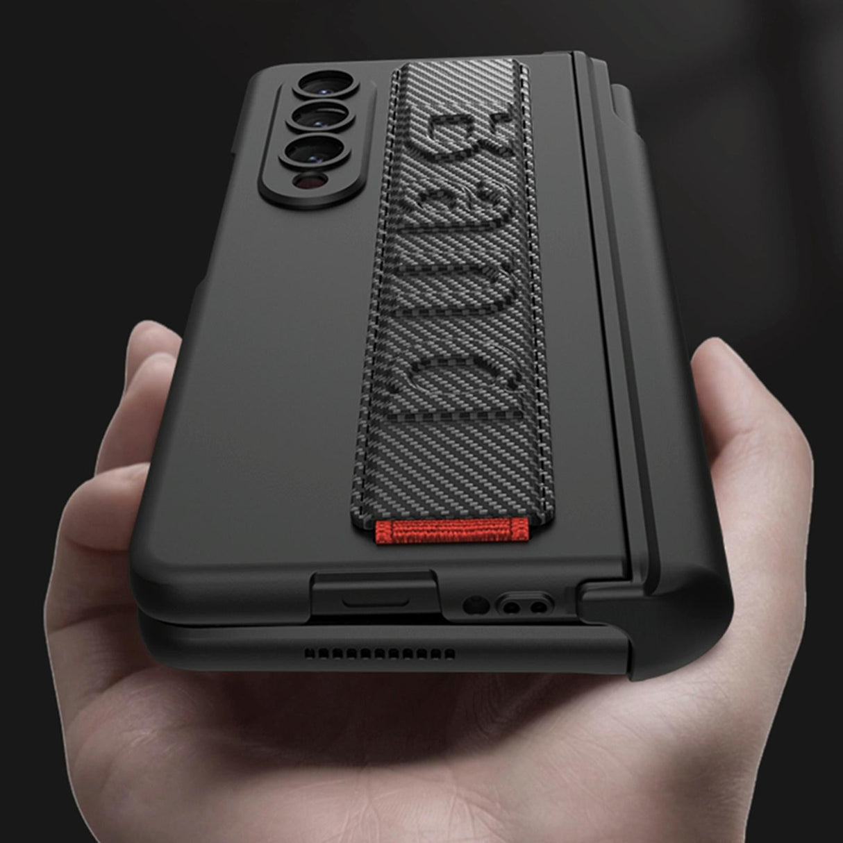 For Samsung Galaxy Z Fold4 5G Shockproof Magnetic Fold Case With Wrist Strap - Black