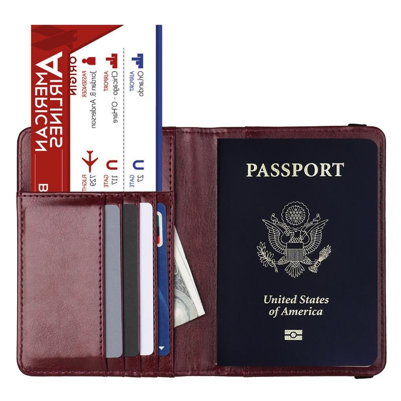 Multi Card Passport Holder Anti Magnetic Wallet - Wine
