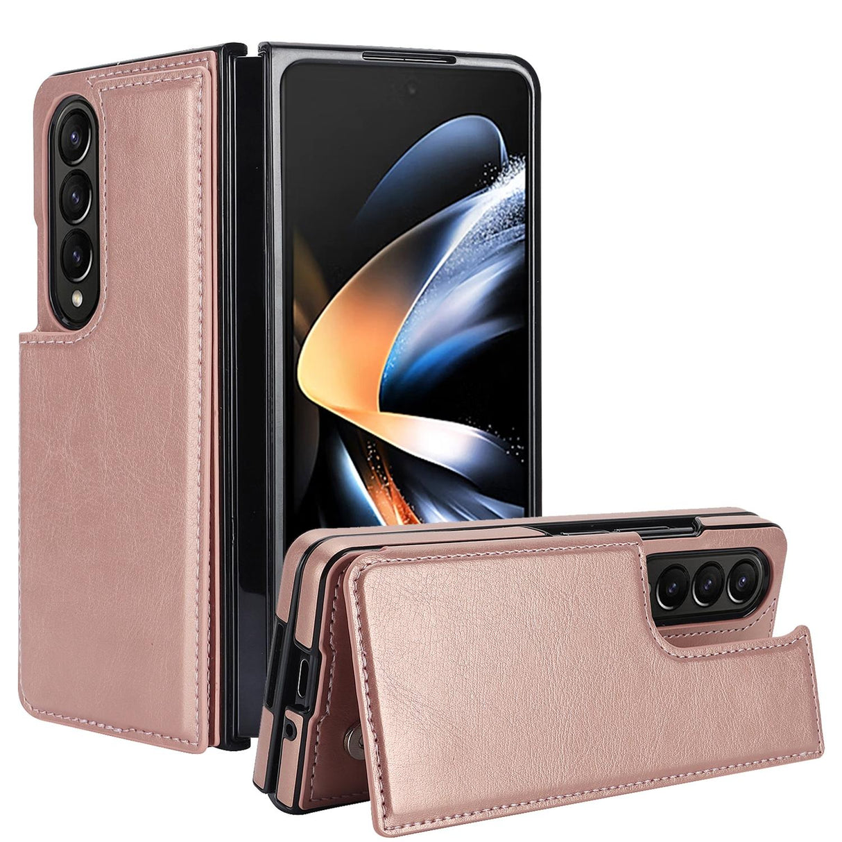 For Samsung Galaxy Z Fold4 5G Full Coverage Double Buckle Phone Case - Rose Gold