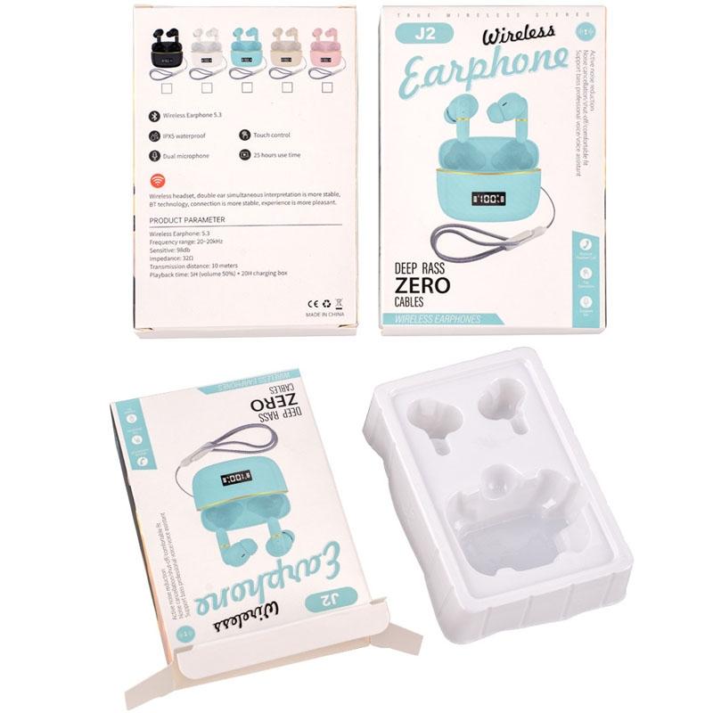 Wireless In-ear Earphones with Digital Charging Case - J2 - Pink