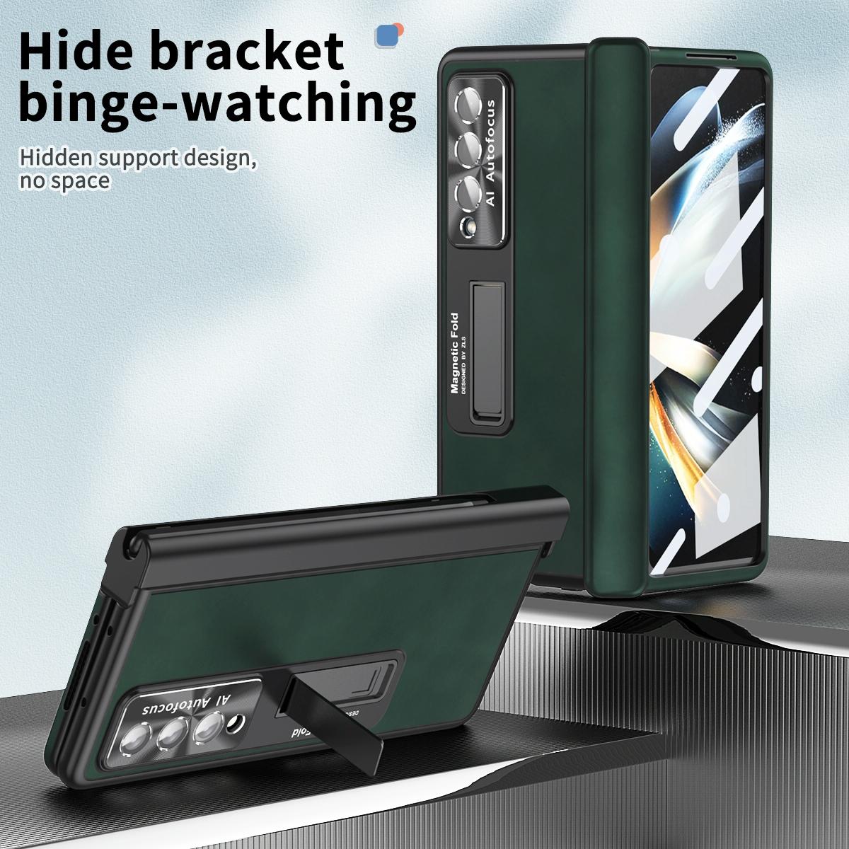 For Samsung Galaxy Z Fold4 5G Magnetic Phone Case - Napa Pattern - Wine Red
