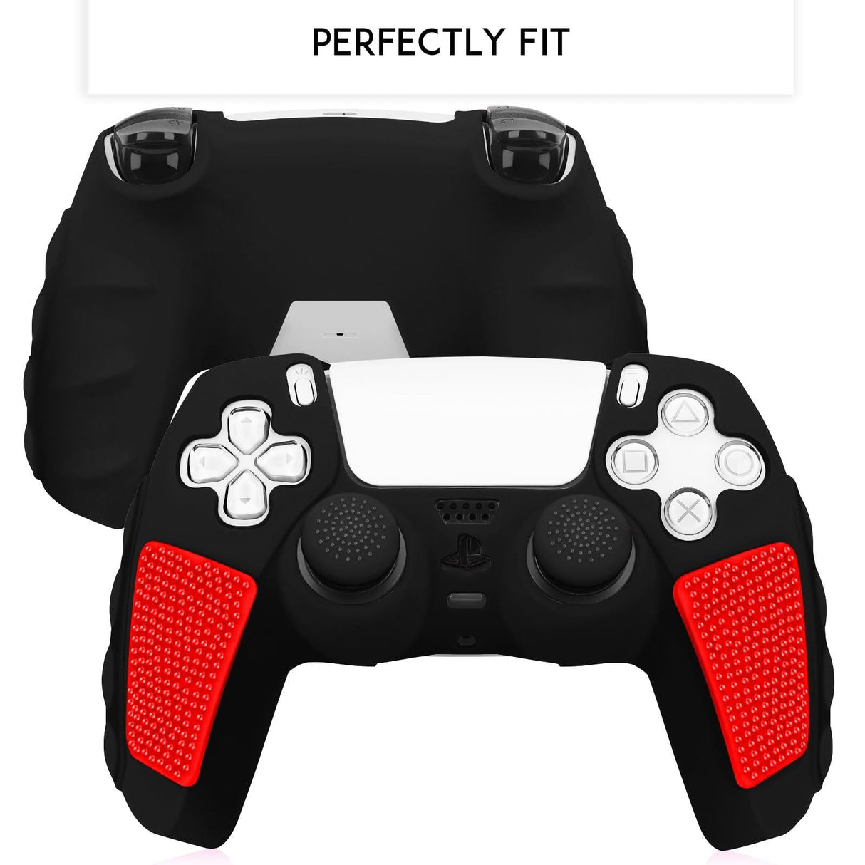 Silicone Gamepad Protective Case for Sony Ps5 with Splicing Design and Rocker Caps - Red Black