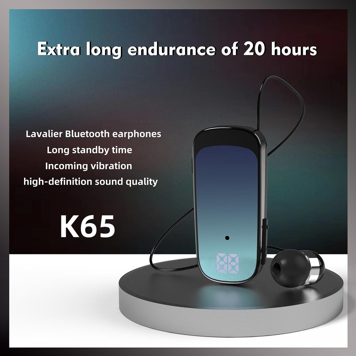 K65 Wireless Business Earbuds - Retractable Cable - Blue