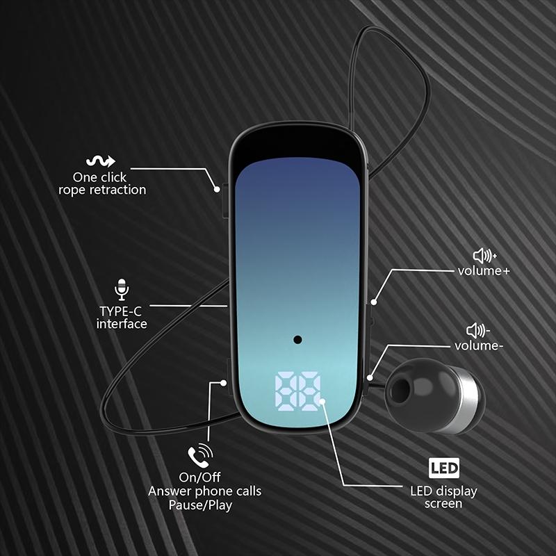 K65 Wireless Business Earbuds - Retractable Cable - Blue