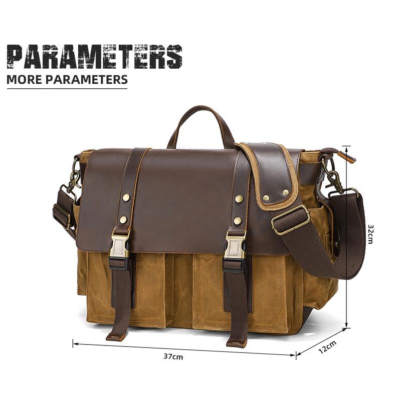 Leather Waxed Canvas Crossbody Bag For Outdoors - S11 Khaki