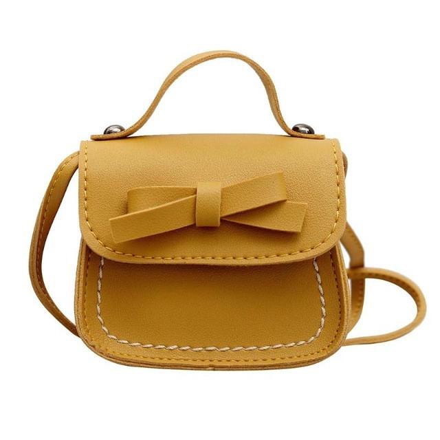 Mini Bowknot Pu Leather Baby Girls Messenger Bag - Yellow