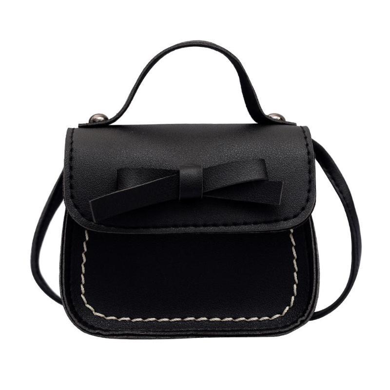 Mini Bowknot Pu Leather Baby Girls Messenger Bag - Yellow