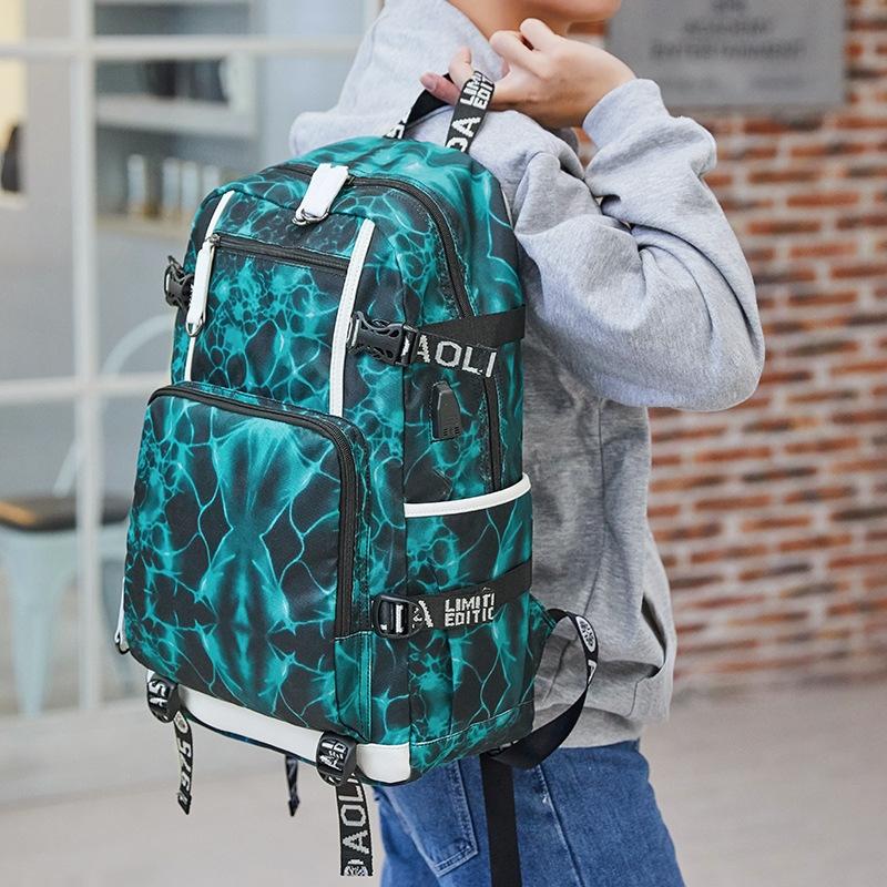 Student Waterproof Printed Backpack - Geometric Blue