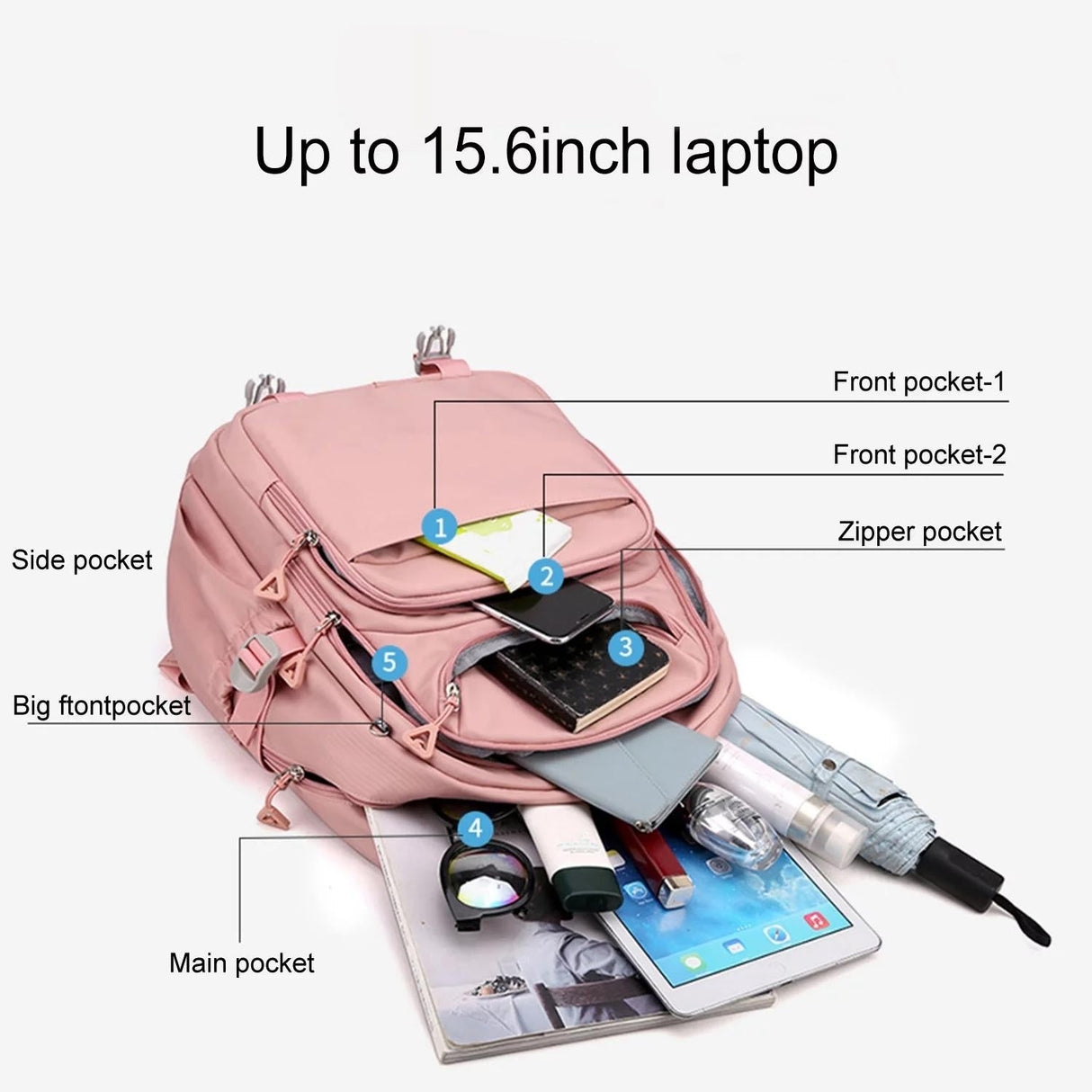 Teen Girls' Anti-theft College Backpack - Secure & Stylish - Soft Pink