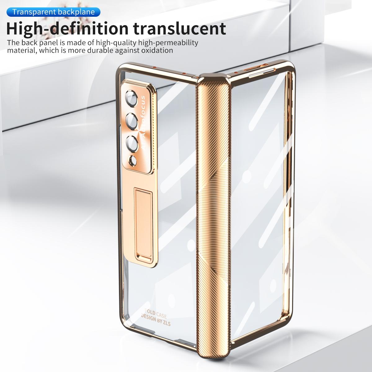 For Samsung Galaxy Z Fold4 5G Magnetic Phone Case With Holder - Plating Finish - Champagne Gold