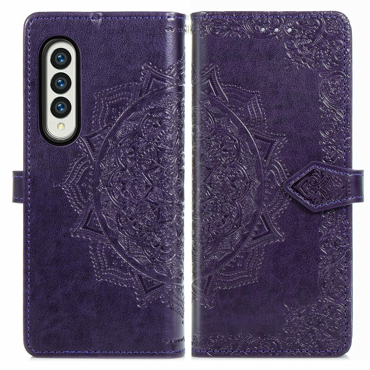 For Samsung Galaxy Z Fold4 5G Embossed Mandala Leather Phone Case - Rose Gold