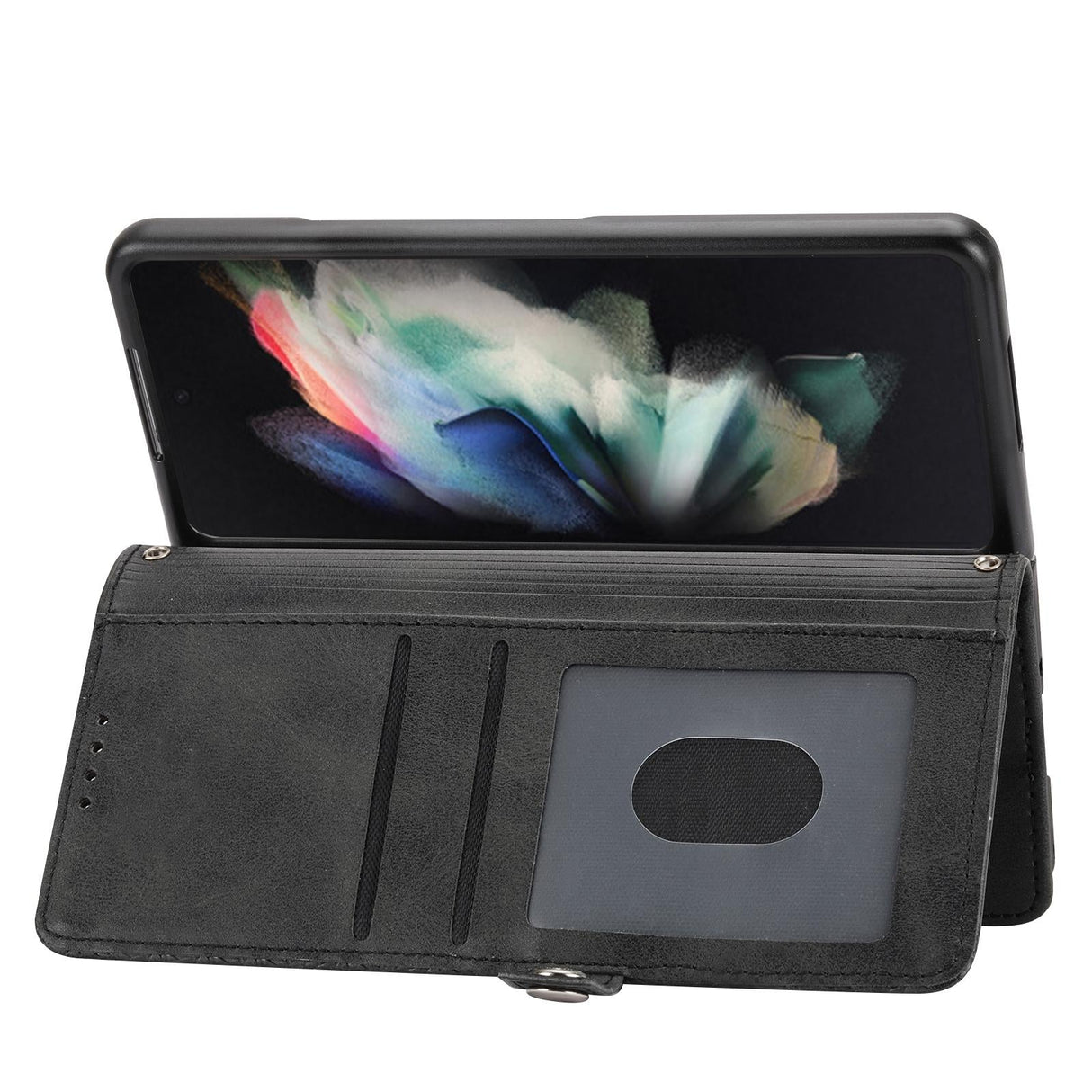 For Samsung Galaxy Z Fold4 5G Leather Grid Texture Phone Case With Lanyard - Brown