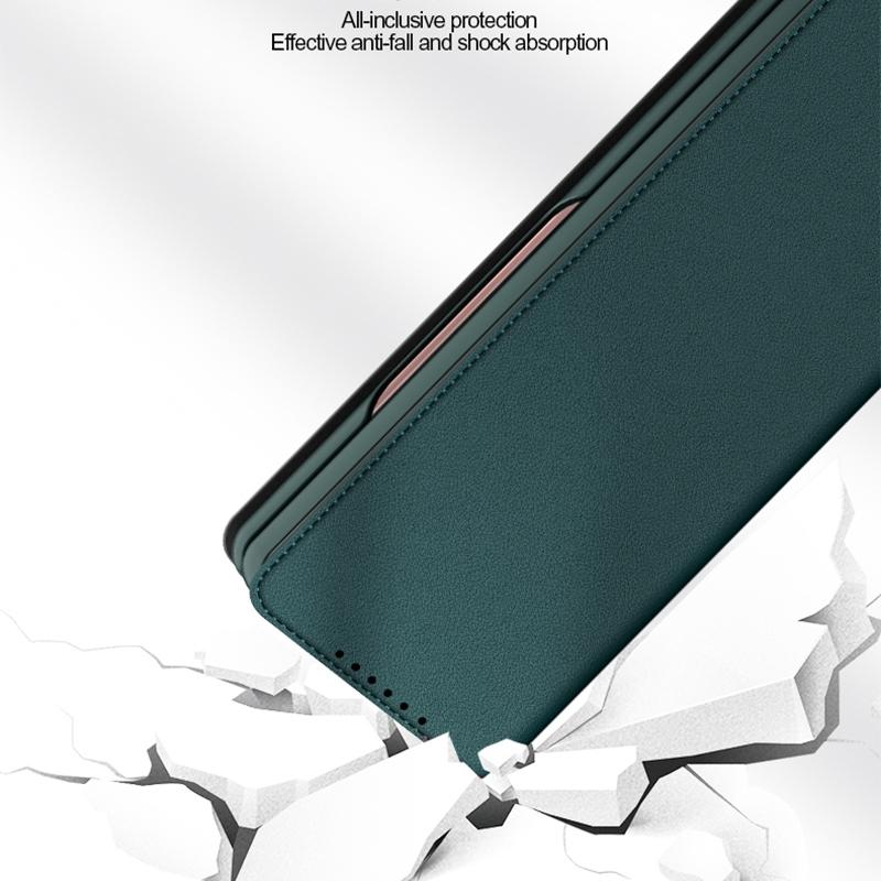 For Samsung Galaxy Z Fold4 5G Foldable Leather Phone Case - Horizontal Flip - Plain Brown
