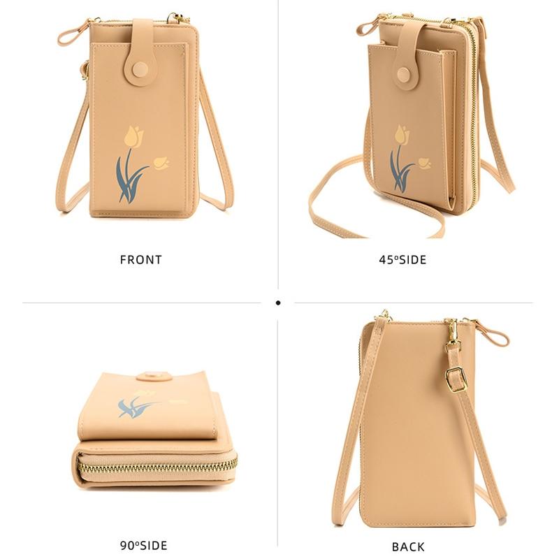 Floral Single Shoulder Cell Phone Bag For Women - Apricot