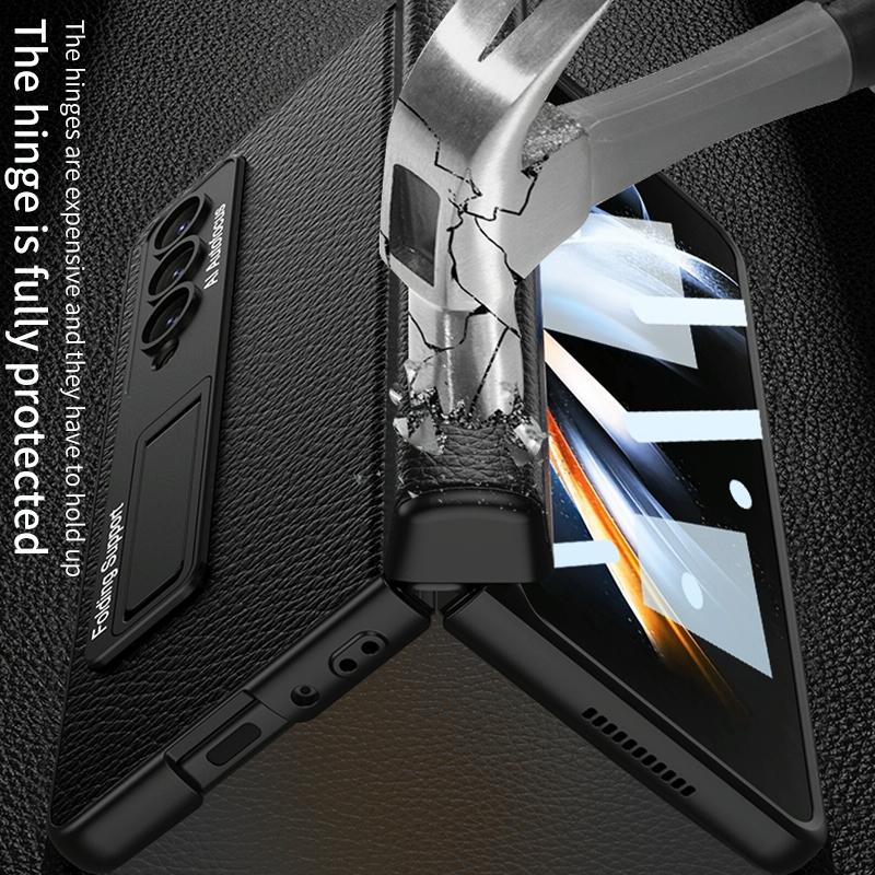 For Samsung Galaxy Z Fold4 5G Leather Phone Case With Foldable Hinge And Holder - Green