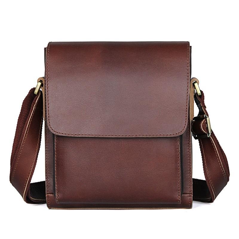 Rustic Leather Men Shoulder Bag - Dark Brown