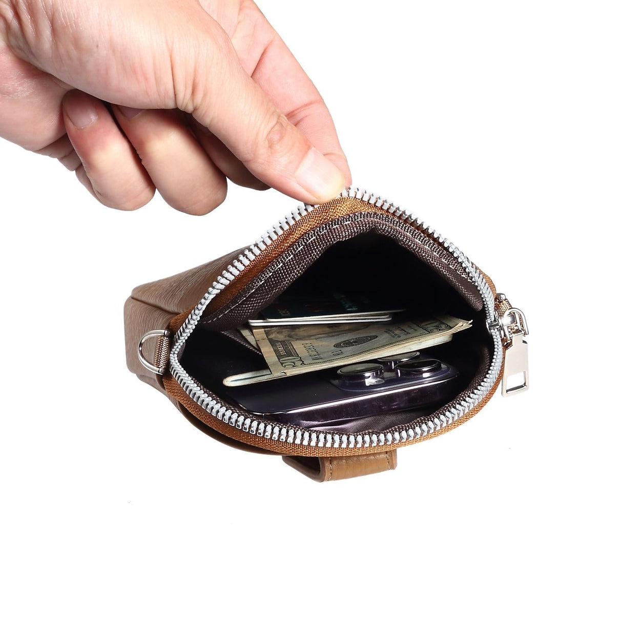 Litchi Texture Phone Crossbody Bag Leather Case For 5.5 Inch - 7.2 Inch Phones - Green