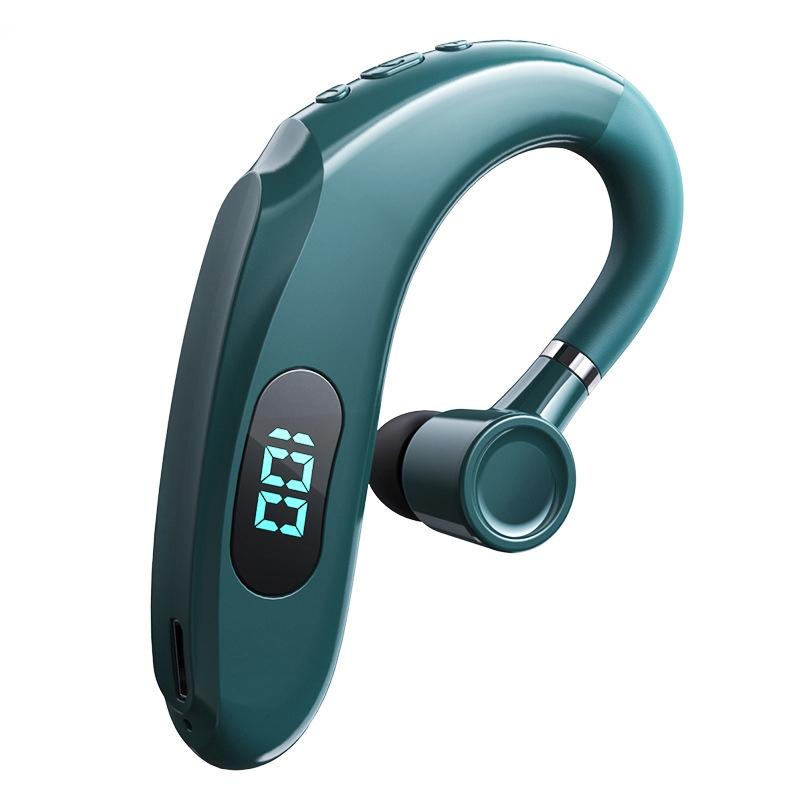 Wireless Bluetooth Earhook Earphones with Digital Display - Business Sports - Green
