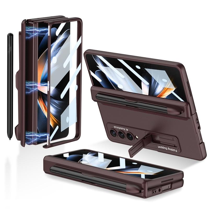 For Samsung Galaxy Z Fold4 5G Foldable Magnetic Flip Case With Holder & Pen Slot - Gkk - Silver