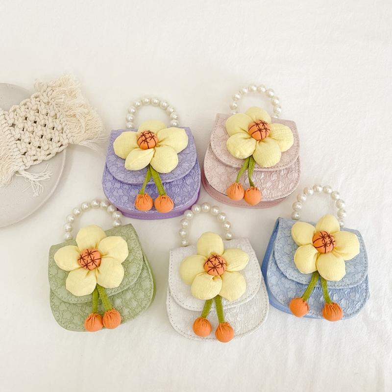 Cartoon Flower Princess Crossbody Bag With Pearl Detail - Purple