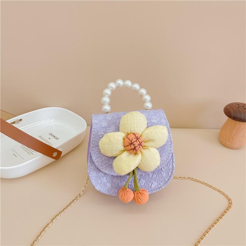 Cartoon Flower Princess Crossbody Bag With Pearl Detail - Purple