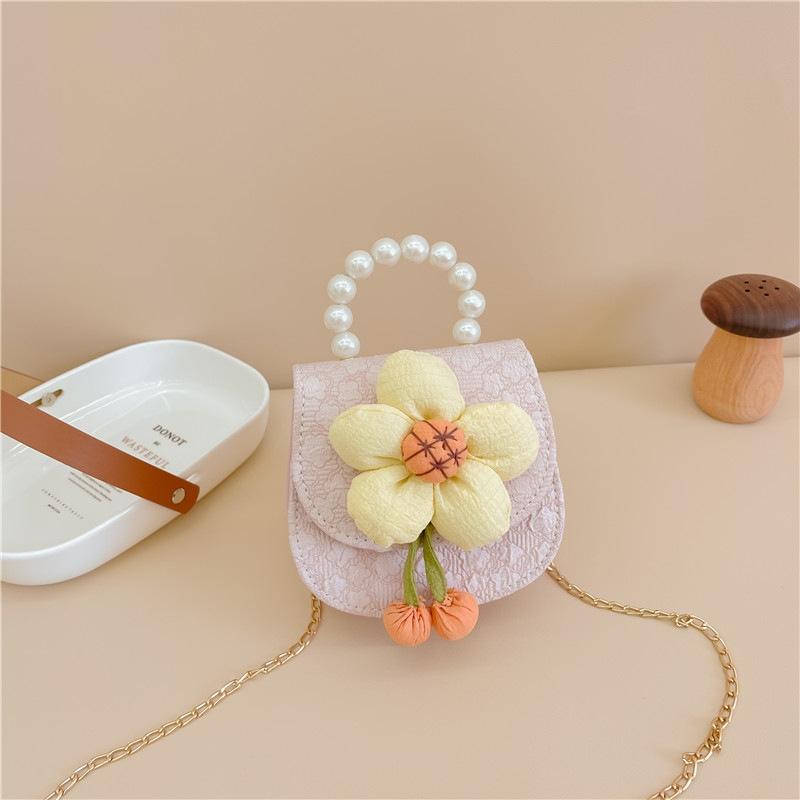 Cartoon Flower Princess Crossbody Bag With Pearl Detail - Purple