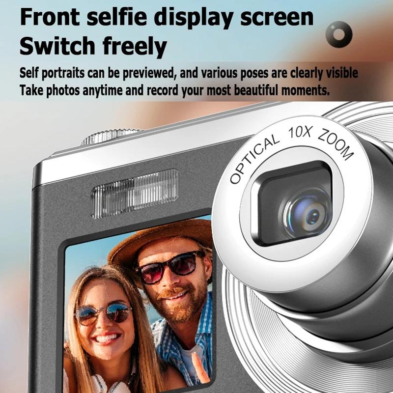 4K Hd Optical Zoom Digital Camera 60Mp Dual Screen Selfie Camera No Memory - Silver