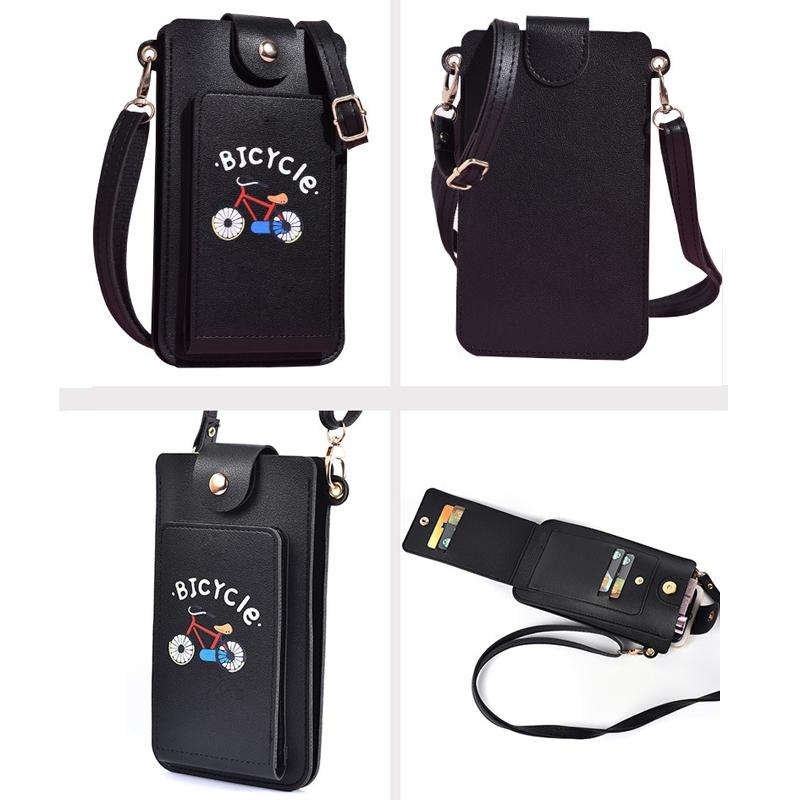 Printed Mini Shoulder Bag With Card Holder - Black