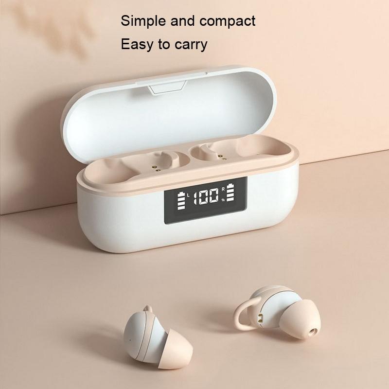 Wireless Noise-cancelling Earbuds with Digital Display and Charging Case - Skin Colour