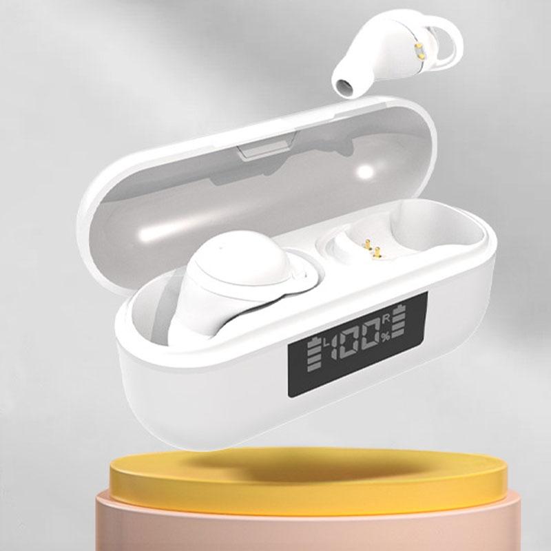 Wireless Noise-cancelling Earbuds with Digital Display and Charging Case - Skin Colour