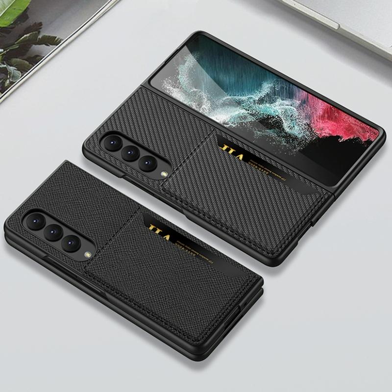 For Samsung Galaxy Z Fold4 5G Leather Case With Card Slots - Ultra Thin - Silver