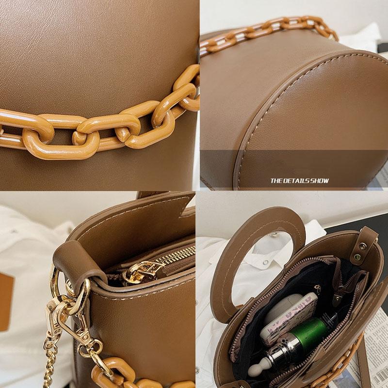 Stylish Round Chain Crossbody Bag For Women - Beige