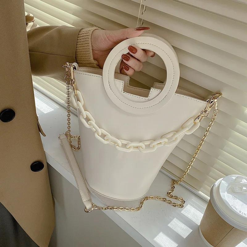 Stylish Round Chain Crossbody Bag For Women - Beige