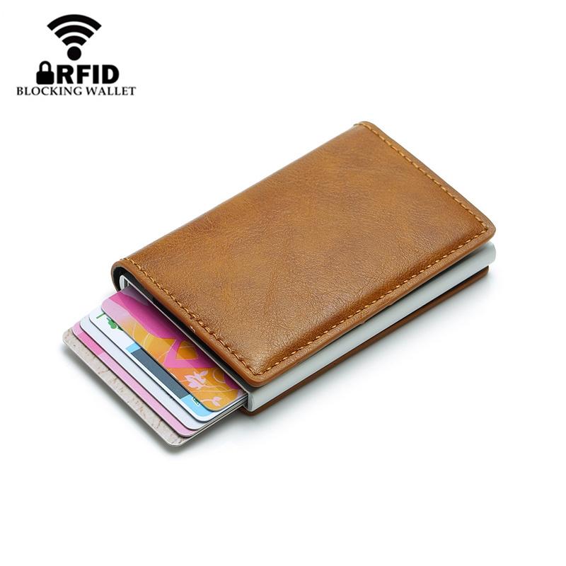 Anti Magnetic Rfid Leather Metal Wallet Universal Fit Black - Coffee