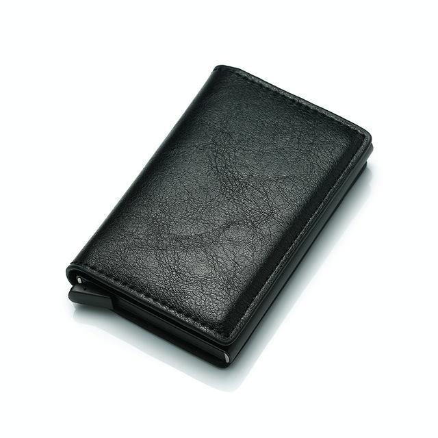 Anti Magnetic Rfid Leather Metal Wallet Universal Fit Black - Coffee