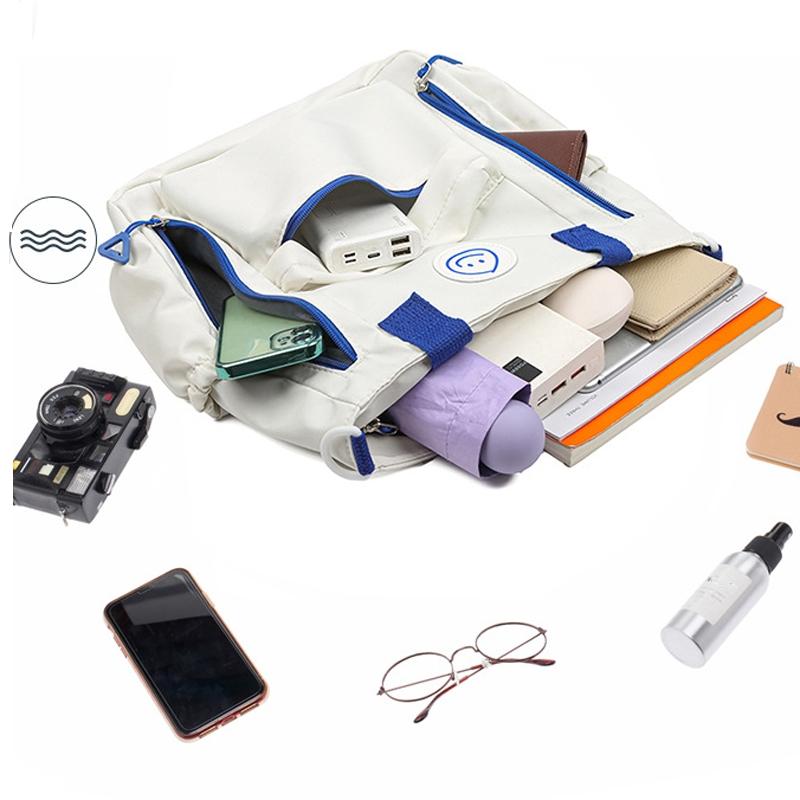 Versatile Contrast Shoulder Bag For Students - White Blue