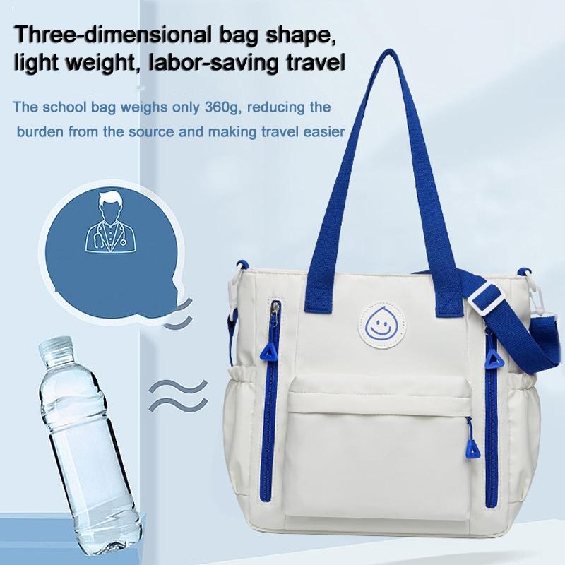 Versatile Contrast Shoulder Bag For Students - White Blue