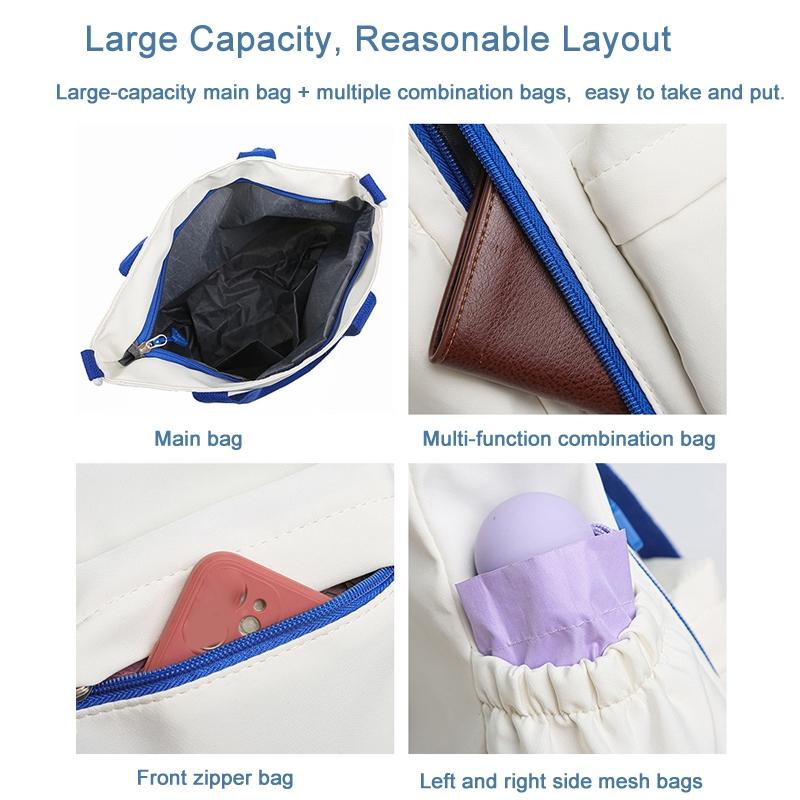 Versatile Contrast Shoulder Bag For Students - White Blue