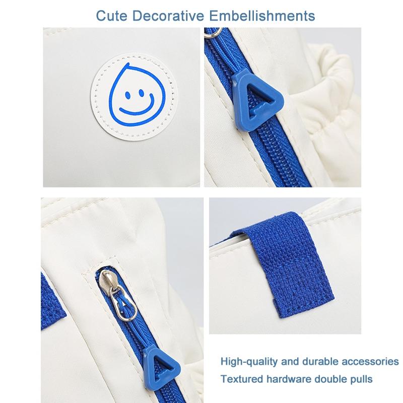 Versatile Contrast Shoulder Bag For Students - White Blue