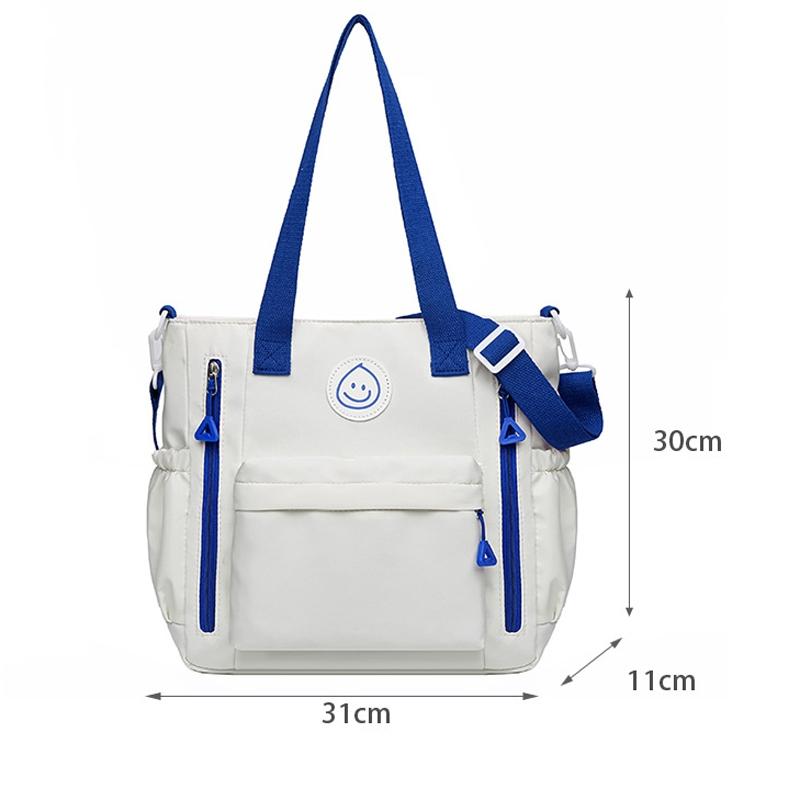 Versatile Contrast Shoulder Bag For Students - White Blue