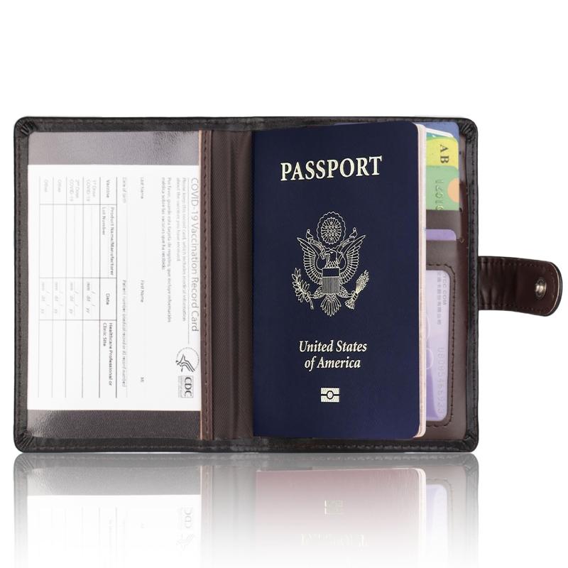 Passport & Card Holder With Buckle Clip Pu Protection - Brown