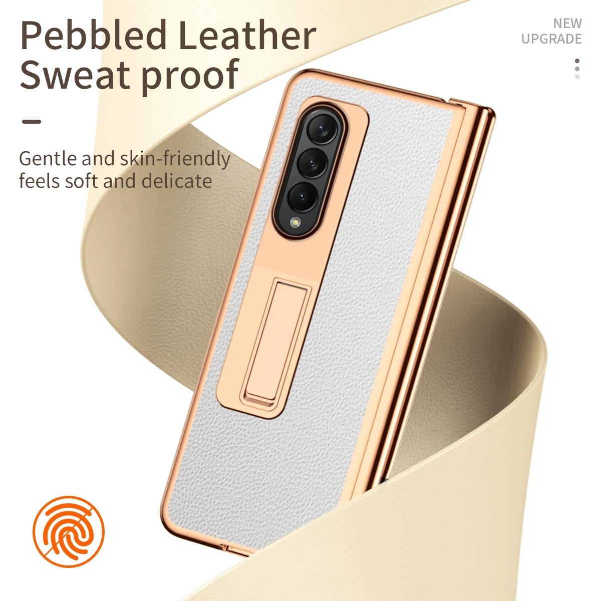For Samsung Galaxy Z Fold4 5G Premium Litchi Leather Hinged Phone Case - With Pen - Gold